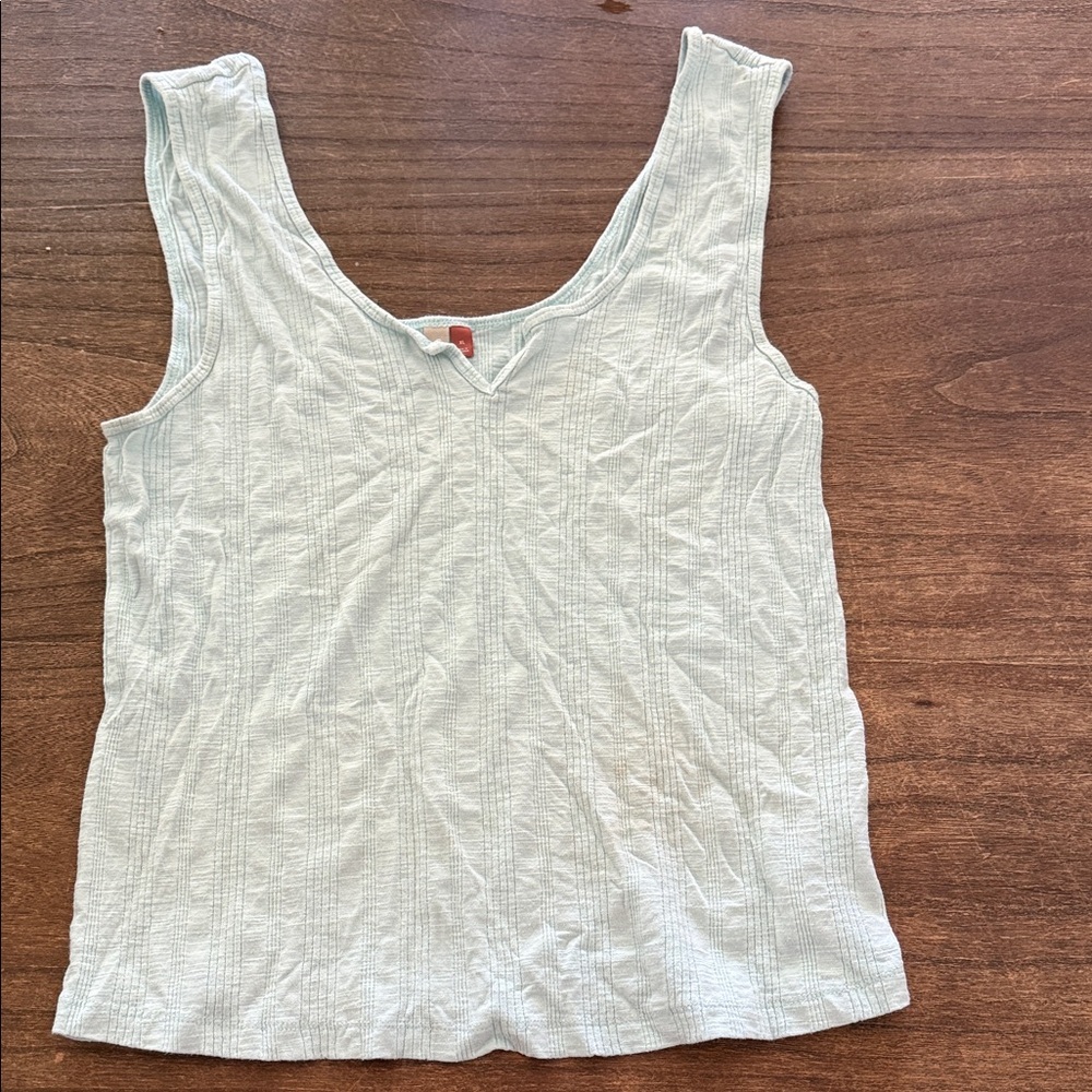 Pilcro Light Mint Ribbed V-Neck Tank Top